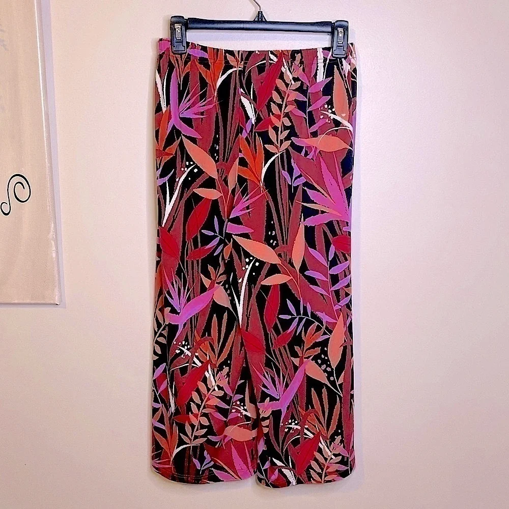 NEW Bob Mackie Wide Leg Crop Pants Tropical Paradise Print Size X-Small